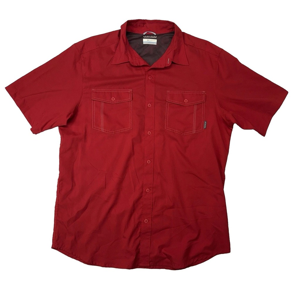 Columbia Mens Lg Red Button Fishing Outdoors Omni Shade Performance RN 69724